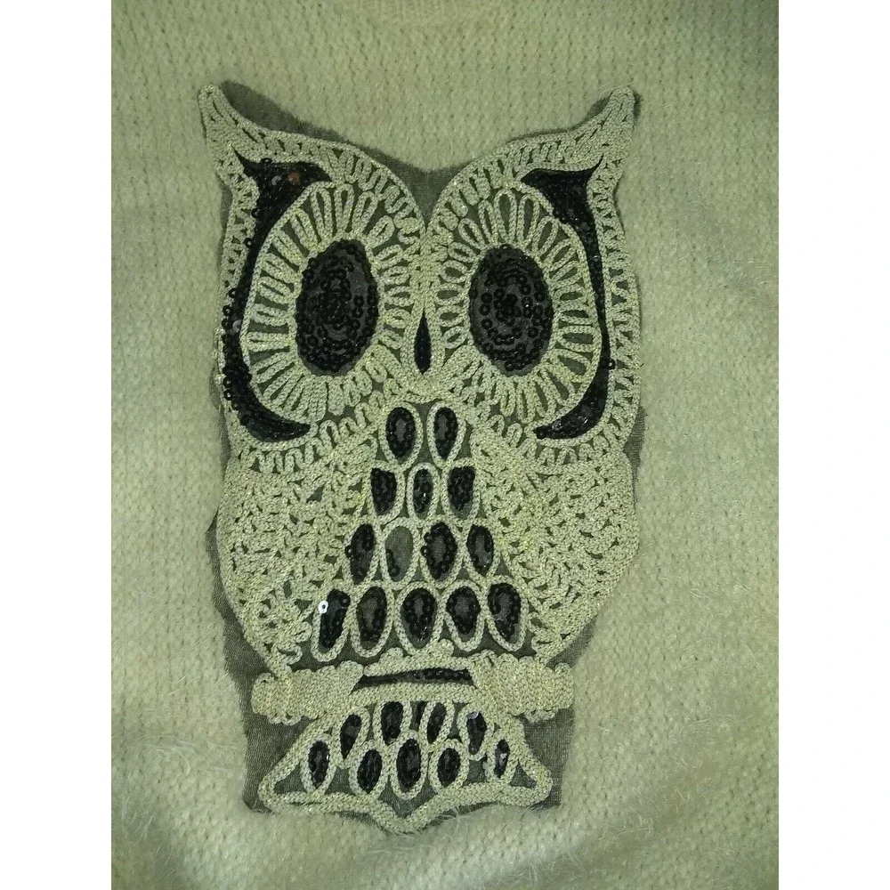 Women's Romwe Sweater Beaded Twinkling Owl Beige Super Soft - Picture 3 of 5